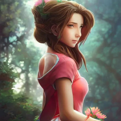 Image similar to aerith gainsborough by Stanley Artgerm Lau, WLOP, Rossdraws, James Jean, Andrei Riabovitchev, Marc Simonetti