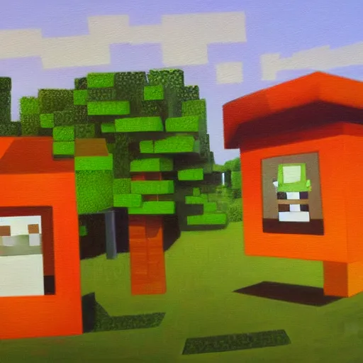 Image similar to minecraft, oil painting