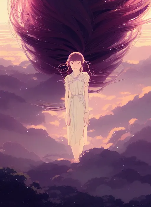 Image similar to portrait of a girl, cloudy sky background lush landscape ln illustration concept art lotr anime key visual portrait long flowing hair fine detail delicate features gapmoe kuudere trending pixiv by victo ngai fanbox by greg rutkowski makoto shinkai takashi takeuchi studio ghibli