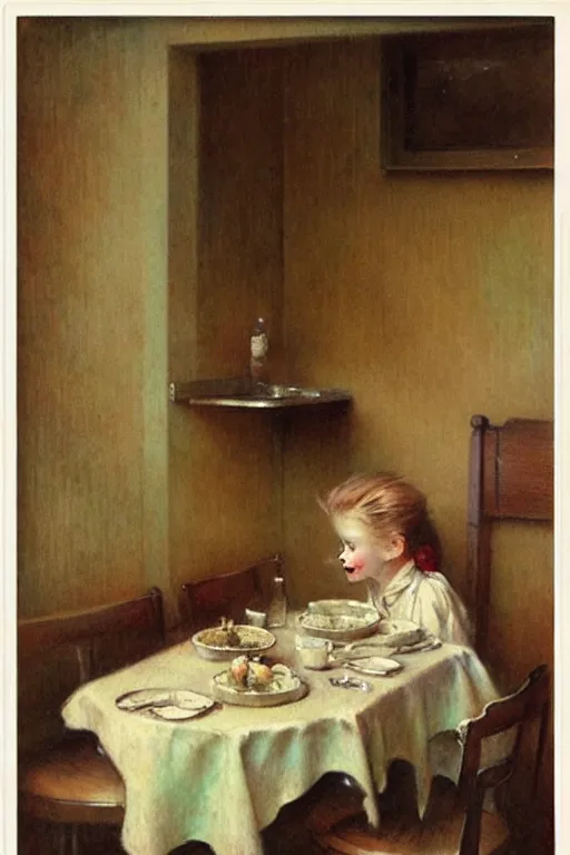 Prompt: ( ( ( ( ( 1 9 5 0 s restaurant. muted colors. ) ) ) ) ) by jean - baptiste monge!!!!!!!!!!!!!!!!!!!!!!!!!!!