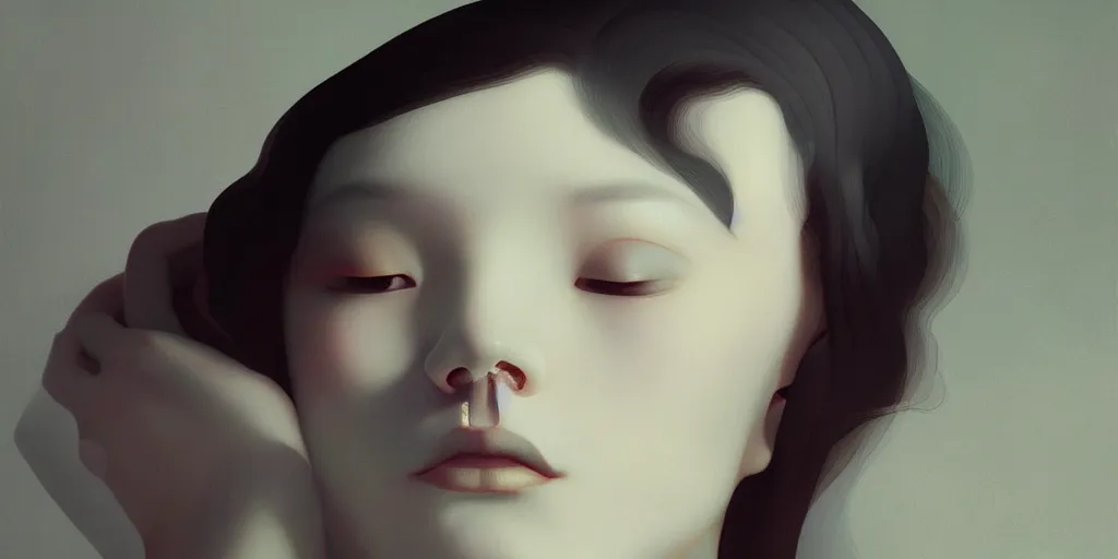 Prompt: breathtaking detailed concept art painting art deco of a sad person, by hsiao - ron cheng, bizarre compositions, exquisite detail, extremely moody lighting, 8 k