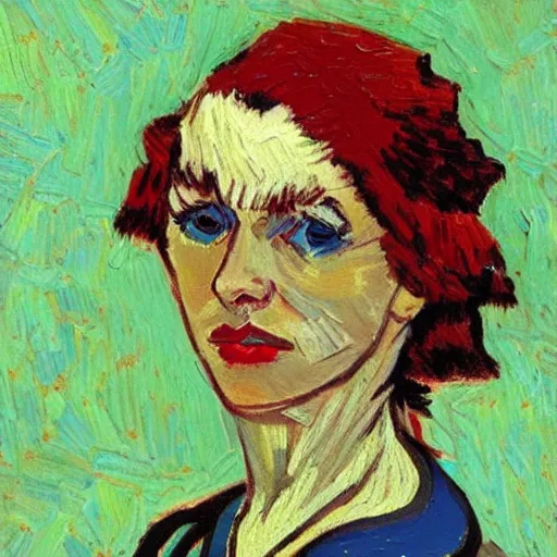 Image similar to painting of lana rhodes, in the style of van gogh