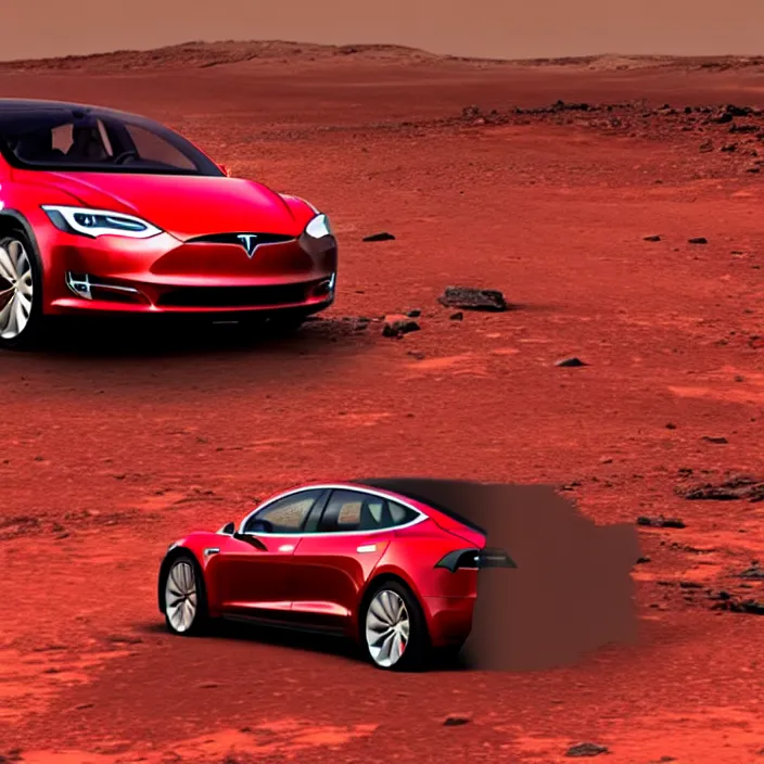 Image similar to photo of a red tesla car crash landing on mars highly detailed, 4 k, hdr, smooth, sharp focus, high resolution, award - winning photo