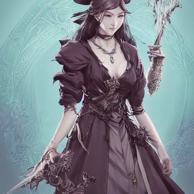 Prompt: the portrait of the lawful evil sorceress lawyer as an absurdly beautiful, graceful, elegant, sophisticated, anime teen, an ultrafine hyperdetailed illustration by kim jung gi, irakli nadar, intricate linework, bright colors, octopath traveler, final fantasy, unreal engine 5 highly rendered, global illumination, radiant light, detailed and intricate environment