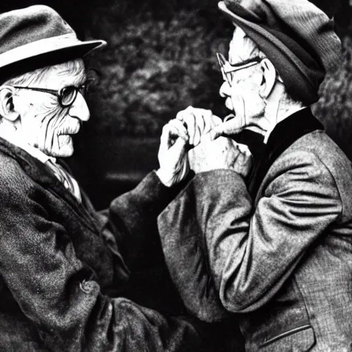 Image similar to James Joyce arm wrestling Samuel Beckett, photorealistic in the style of ansel adams