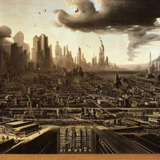 Prompt: planetary city by ansel adams and bernardo bellotto