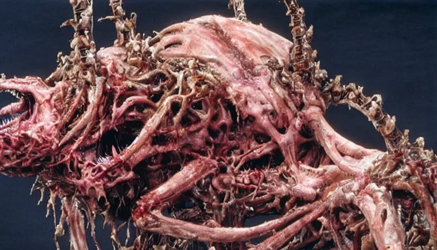 Image similar to a disgusting disturbing vile biomechanical creature from The Thing, by Cronenberg and greg nicotero