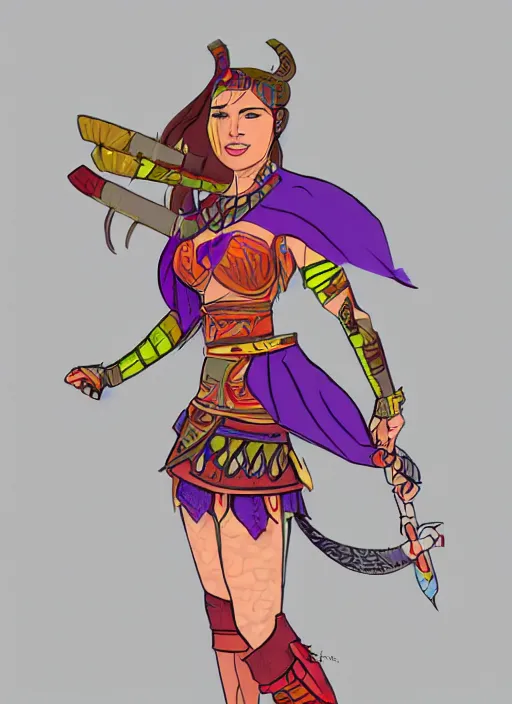 Image similar to a full body concept art, warrior princess, colorful clothing