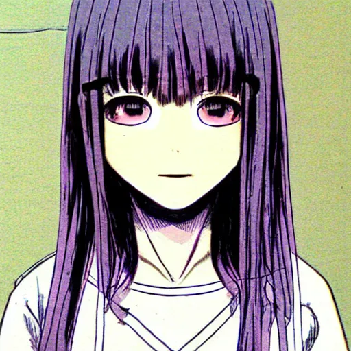 Prompt: a portait of a girl from inio asano manga good night pun pun, detailed