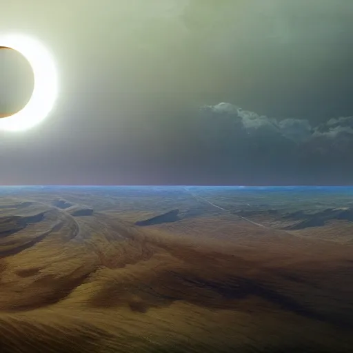 Image similar to a highly detailed matte painting of a solar eclipse, art by artgerm and greg rutkowski and alphonse mucha, volumetric lighting, octane render, 4 k resolution, trending on artstation, masterpiece