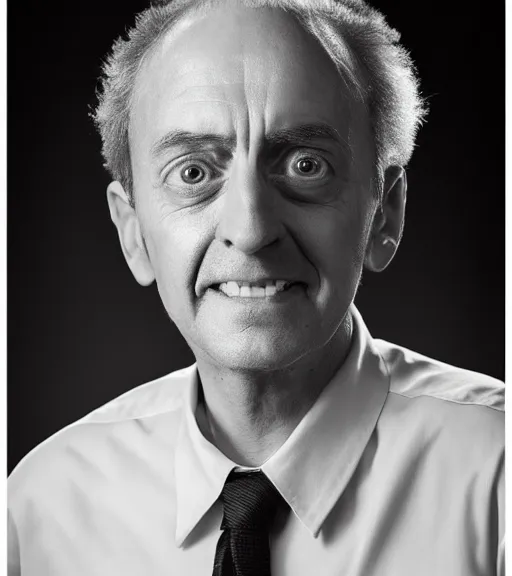 Prompt: professional photograph of a portrait of Morty from Rick and Morty, black and white, studio lighting