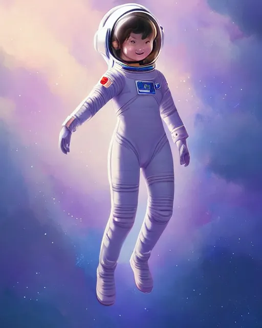 Image similar to concept art of an astronaut girl, wearing a tight astronaut suit, floating through space | | cute - fine - fine details by stanley artgerm lau, wlop, rossdraws, james jean, andrei riabovitchev, marc simonetti, and sakimichan, trending on artstation