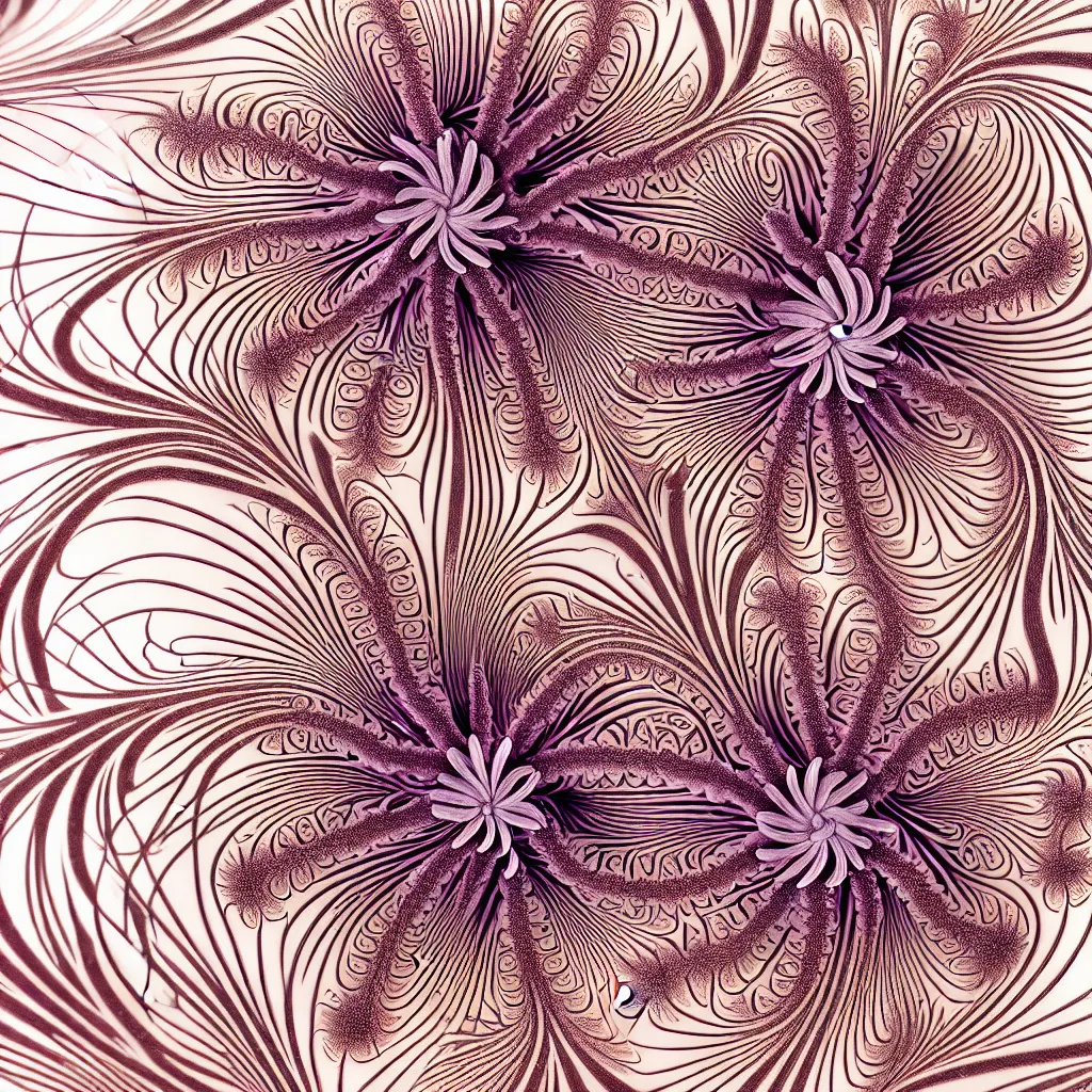 Prompt: complex flower by ernst haeckel! and mary jane ansell, closeup, fractal engravings, dept, realistic cinema 4 d render, beach sand background, clear focus, very coherent, very detailed