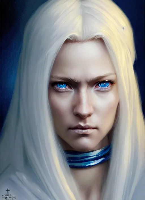 Image similar to a _ fantasy _ style _ portrait _ painting _ of shy white female paladin with blonde hair and blue eyes shy, scar under left eye, holy oil _ painting _ unreal _ 5 _ daz. _ rpg _ portrait _ extremely _ detailed _ artgerm _ greg _ rutkowski _ greg