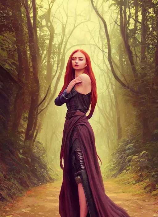 Prompt: sophie turner empress detailed clothing, half body shot, arms down, path traced, highly detailed, high quality, digital painting, alena aenami, lilia alvarado, shinji aramaki, karol bak, alphonse mucha, tom bagshaw