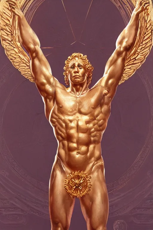 Prompt: ultra realistic illustration, a golden statue of a herculean glenn howerton as the god apollo, intricate, elegant, highly detailed, digital painting, artstation, concept art, smooth, sharp focus, illustration, art by artgerm and greg rutkowski and alphonse mucha