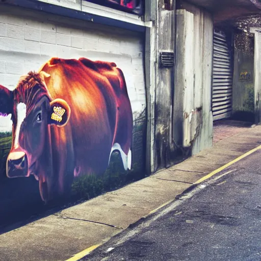 Image similar to cow driving a car, street art style, 4 k