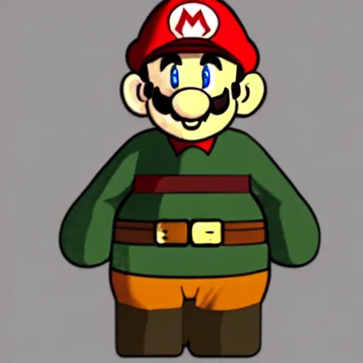 Image similar to mario as prison camp guard marching, wwii, officers uniform, cartoon style