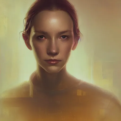 Image similar to Riveting female android portrait, atmospheric lighting, painted, intricate, volumetric lighting, beautiful, golden hour, sharp focus, ultra detailed, by Leesha Hannigan, Ross Tran, Thierry Doizon, Kai Carpenter, Ignacio Fernández Ríos