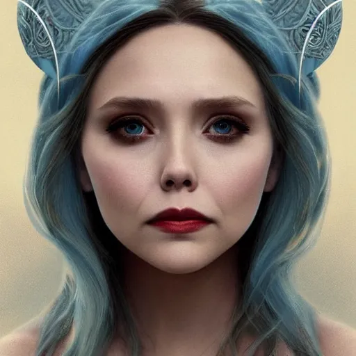 Image similar to elizabeth olsen as the goddess of sadness, nuivia, golden ratio!!!!!, centered, trending on artstation, 8 k quality, cgsociety contest winner, artstation hd, artstation hq, luminous lighting