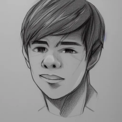 Prompt: sketch of a teenage boy with short side part light hair smiling trending on artstation