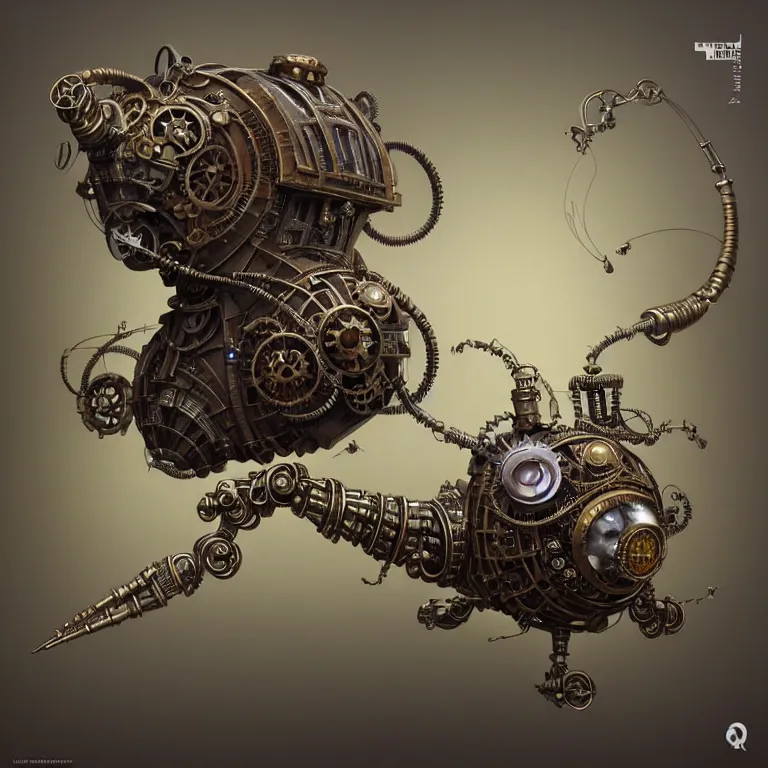 Image similar to steampunk robot fly, 3 d model, unreal engine realistic render, 8 k, micro detail, intricate, elegant, highly detailed, centered, digital painting, artstation, smooth, sharp focus, illustration, artgerm, tomasz alen kopera, peter mohrbacher, donato giancola, joseph christian leyendecker, wlop, boris vallejo