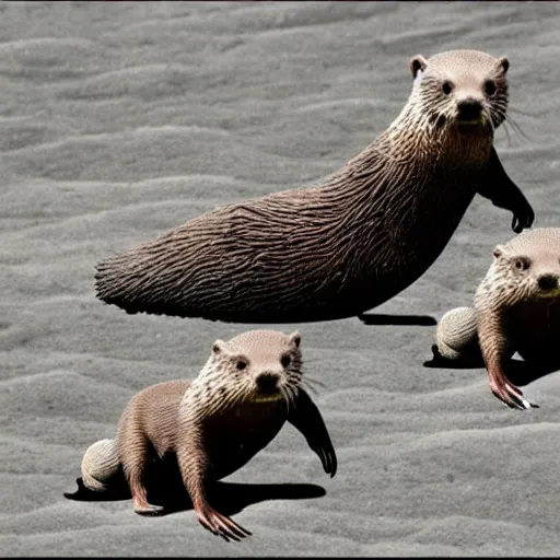 Image similar to otters having a swanky party on the moon