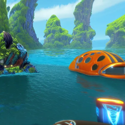 Image similar to subnautica in game screenshot, unreal engine, 1k. low res