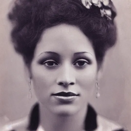 Image similar to headshot edwardian photograph of alicia keys, whitney houston, beyonce, rihanna,, 1 9 2 0 s film actress, realistic face, ethereal, 1 9 1 0 s, grainy, victorian, soft blur