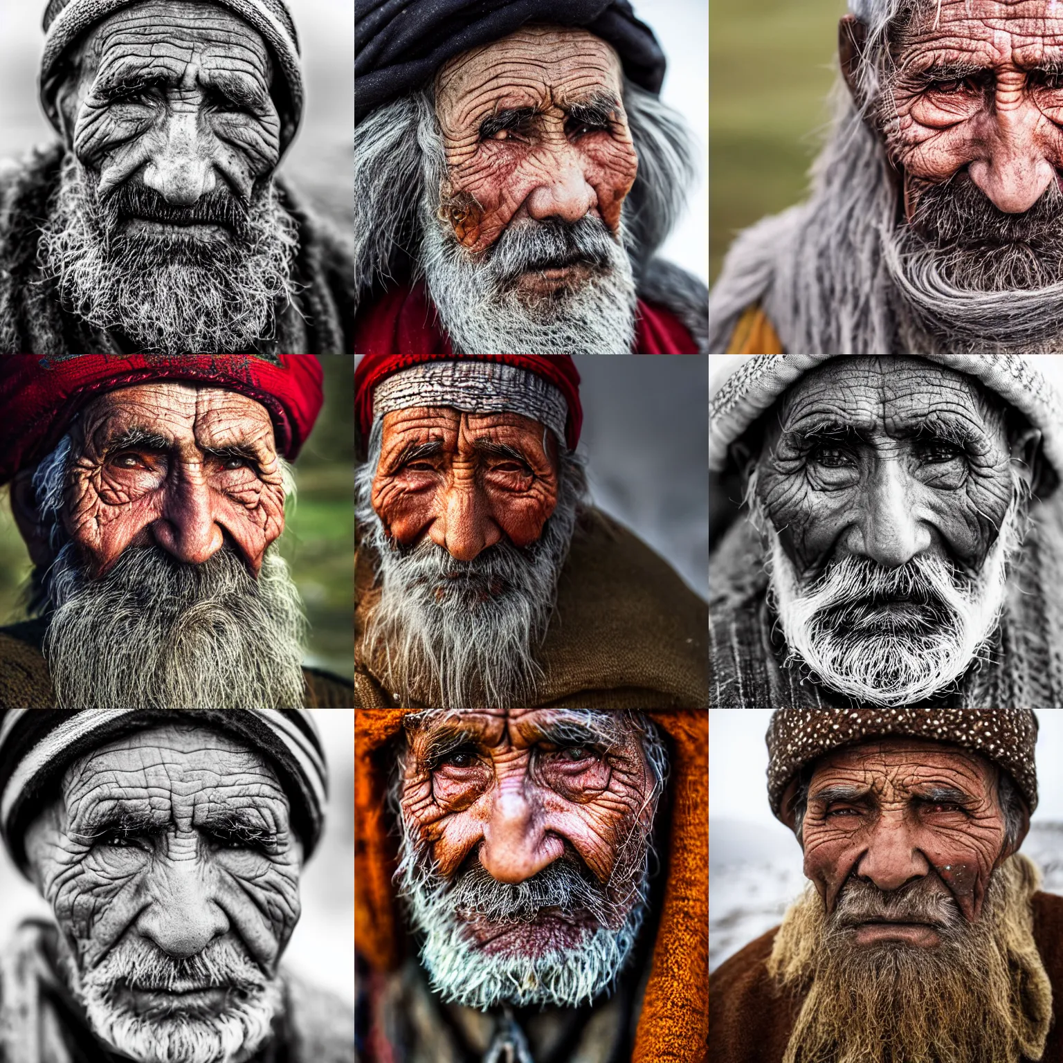 Prompt: a portrait of a sami man, 100 years old, rugged, weathered, tired, 4k, 8k, hyperrealistic, detailed,