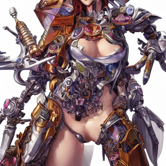 Image similar to studio portrait of lawful good colorful female holy mecha paladin absurdly beautiful, elegant, young thin bikini model, ultrafine hyperrealistic detailed face illustration by kim jung gi, irakli nadar, intricate linework, sharp focus, bright colors, matte, octopath traveler, final fantasy, unreal engine highly rendered, global illumination, radiant light, intricate environment
