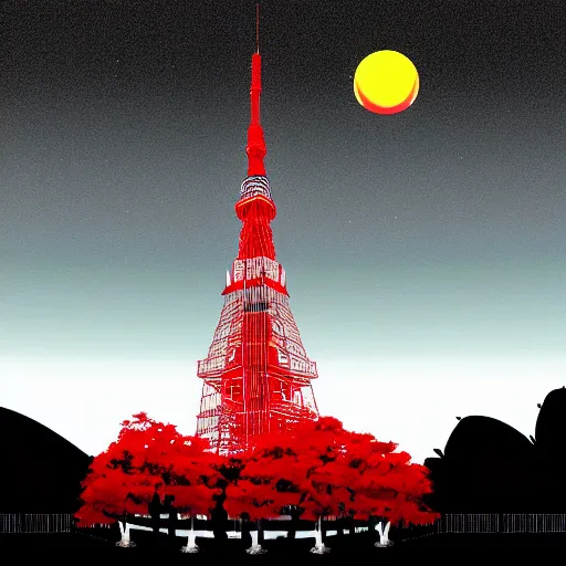 Prompt: digital painting of Tokyo tower is outside of a black hole