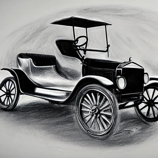 Prompt: a charcoal sketch of a ford model t