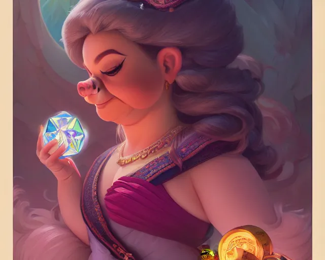 Image similar to miss piggy photography of kurzgesagt, deep focus, d & d, fantasy, intricate, elegant, highly detailed, digital painting, artstation, concept art, matte, sharp focus, illustration, hearthstone, art by artgerm and greg rutkowski and alphonse mucha