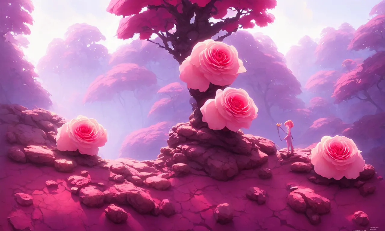 Image similar to painting of forest, pink rose, in marble incrusted of legends heartstone official fanart behance hd by Jesper Ejsing, by RHADS, Makoto Shinkai and Lois van baarle, ilya kuvshinov, rossdraws global illumination