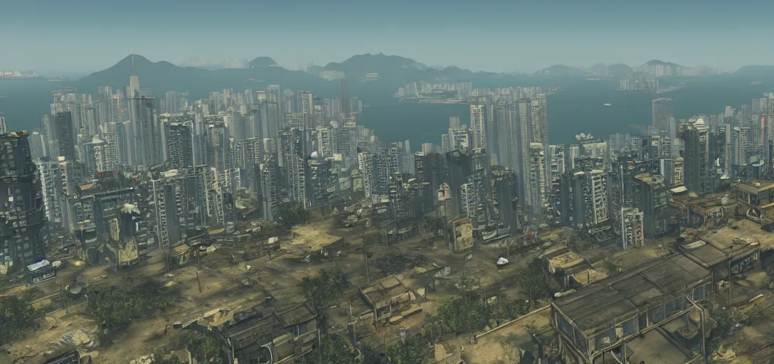 Prompt: Photo of Hong Kong Skyline in Fallout 4 Style, 8K, daytime, very detailed, high quality