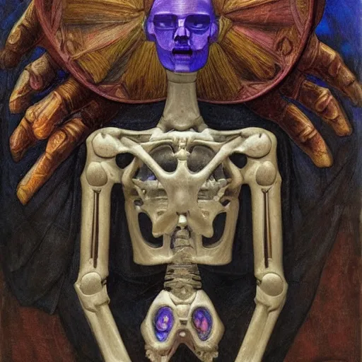 Image similar to grieving android wearing the bone crown, by Annie Swynnerton and Diego Rivera , symbolist, dramatic lighting, elaborate geometric ornament, Art Brut, soft cool colors,smooth, sharp focus, extremely detailed, Adolf Wölfli and (Donato Giancola)