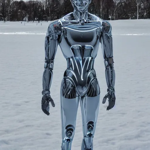 Image similar to made of ice, a realistic detailed photo of a guy who is an attractive humanoid who is half robot and half humanoid, who is a male android, on display, blank stare, showing off his muscles, shiny skin, posing like a statue, by the pool, frozen ice statue, f 1 driver max verstappen, humanoid robot