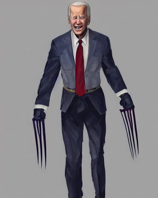 Image similar to full body portrait of joe biden as wolverine superhero, concept art, detailed, intricate, coherent, face!!, trending on artstation