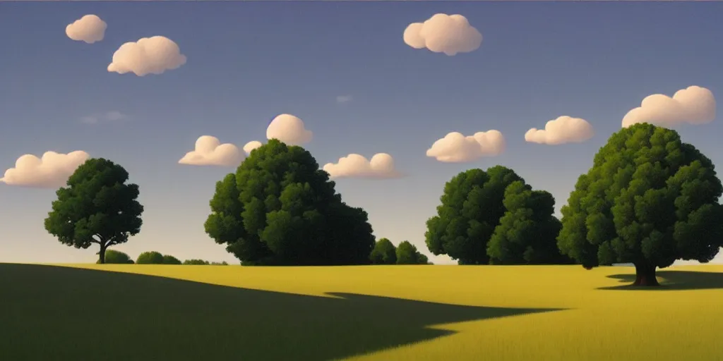 Prompt: lonely tree, blue sky, summer evening, kenton nelson