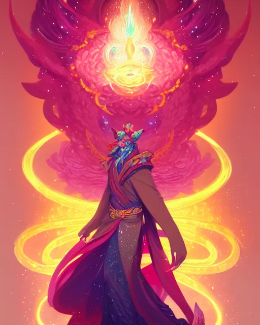 Image similar to a character portrait of only one male angel with golden fiery wings, surrounded with spiriling sparkling rose crystals and galaxies, by peter mohrbacher, hyper light drifter, ukiyo - e trending on artstation