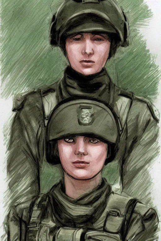 Image similar to beautiful portrait of a young ukrainian female soldier, frank miller style, sketch