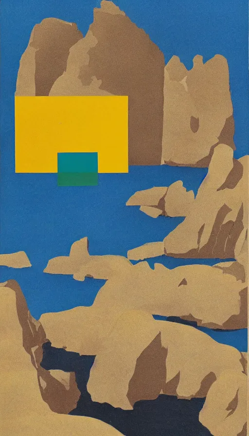 Prompt: a poster about Percé Rock, by Bauhaus and John Baldessari