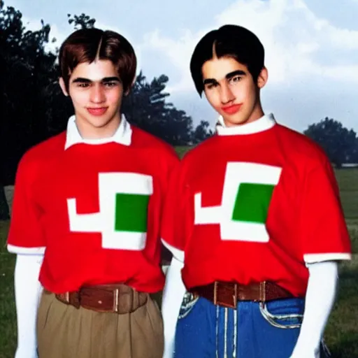 Image similar to a photograph of the mario brothers taken when they were in high school