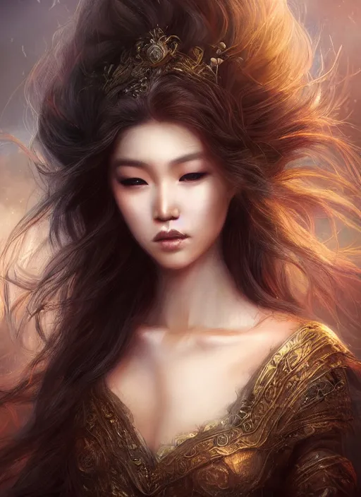Prompt: a beautiful woman gheisa, 8 k, hyperrealistic, asian hyperdetailed, beautiful face, long hair windy, dark fantasy, fantasy portrait by laura sava