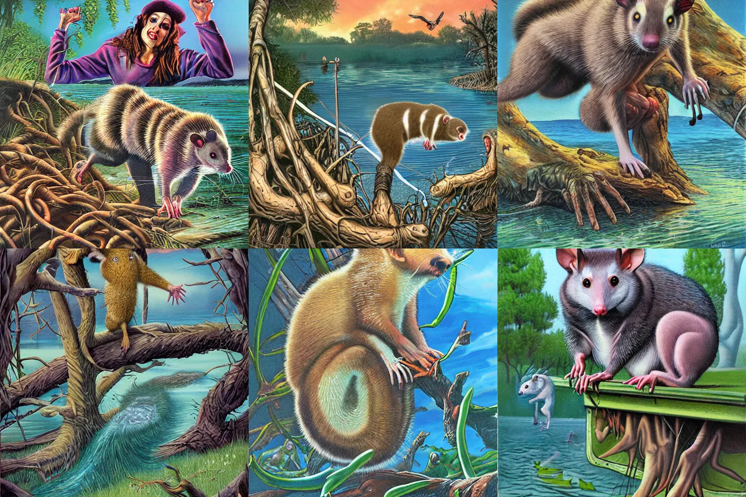 Prompt: possum creatures in the lake by Joe Jusko