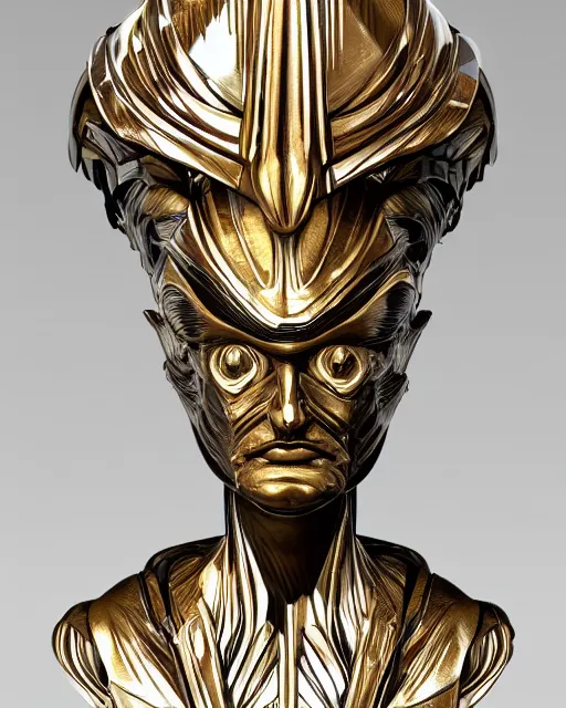 Prompt: a futuristic bust of an alien deity, in the style of art deco