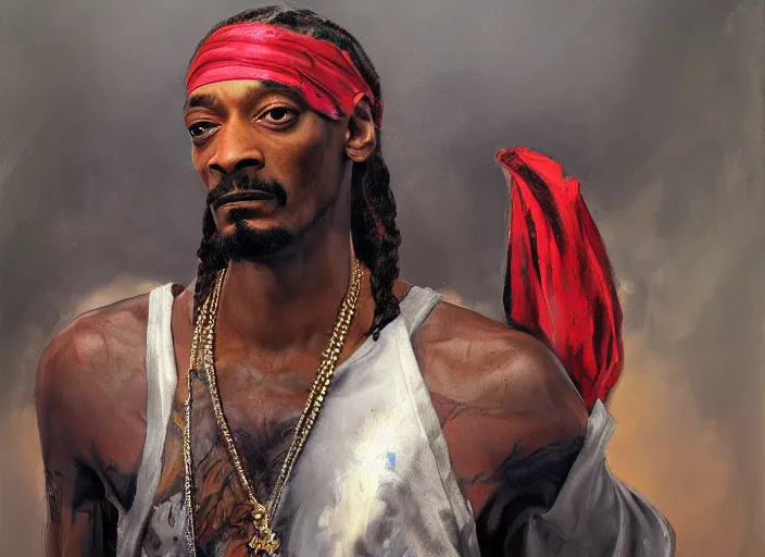 Image similar to a highly detailed beautiful portrait of snoop dogg as kratos, by gregory manchess, james gurney, james jean