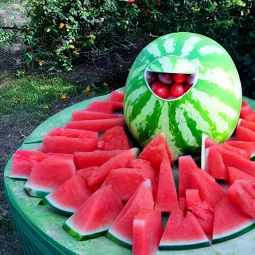 Image similar to watermelon blows up, explosion, and there are skittles inside, bursting