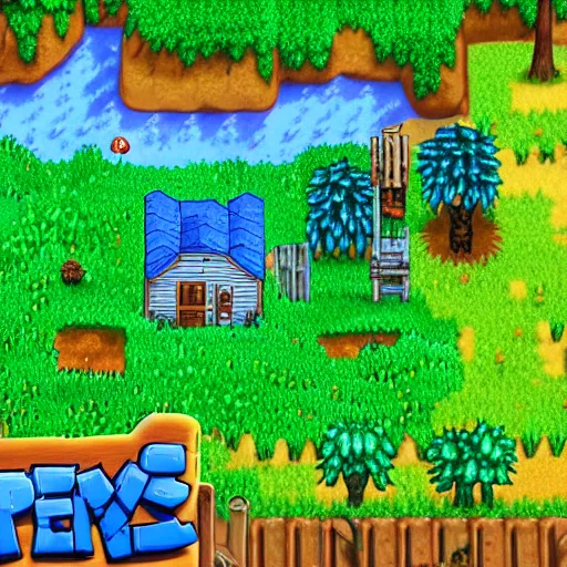 Image similar to smurfs living in stardew Valley 4k